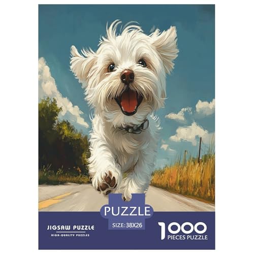 maltesischr Hund Puzzle 1000-teilige Schwer Puzzle Spielzeug Lernspiel Impossible Herausforderungsspielzeug Für Erwachsene Und Kinder in Bewährter 38x26cm/1000pcs von DLONIRPEX