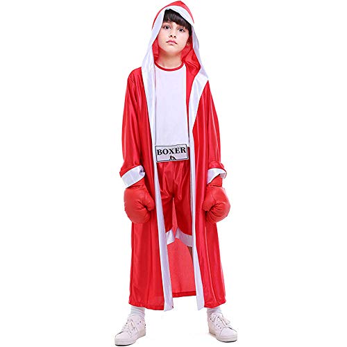 DLSNZ Boxkostüm für Kinder, mit Kapuze, Boxer-Robe, Halloween, Cosplay, Rollenspiel, Boxuniform (rot, klein) von DLSNZ