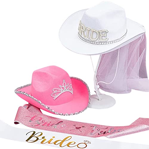 DLUKENY Cowgirl-Hut für Brautjungfern, modischer Jazz-Hut für Damen, Braut, Cowboyhut, Schärpe, Kostüm-Set, Junggesellinnenabschied, Requisiten, Zubehör DLUKENY Cowgirl-Hut für Brautjungfern, modischer Jazz-Hut für Damen, Braut, Cowboyhut, Schärpe, Kostüm-Set, Junggesellinnenabschied, Requisiten, Zubehör von DLUKENY