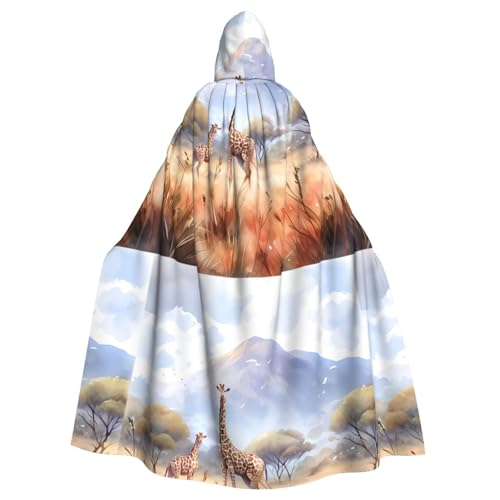 DLXW Afrikanische Savannen-Giraffe Erwachsenen-Kapuzenumhang – 100% Polyester, bequem und langlebig, perfekt für Halloween, Cosplay, Kostümpartys, Bühnenauftritte von DLXW