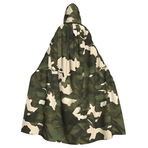 DLXW Armee-Camouflage-Kapuzenumhang für Erwachsene, 100 % Polyester, bequem und langlebig, perfekt für Halloween, Cosplay, Kostümpartys, Bühnenauftritte von DLXW