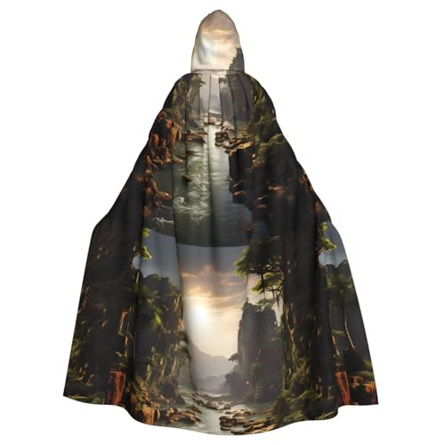 DLXW Berge und Flüsse Erwachsenen-Kapuzenumhang – 100% Polyester, bequem und langlebig, perfekt für Halloween, Cosplay, Kostümpartys, Bühnenauftritte von DLXW