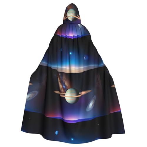 DLXW Cosmic Saturn Kapuzenumhang für Erwachsene, 100 % Polyester, bequem und langlebig, perfekt für Halloween, Cosplay, Kostümpartys, Bühnenauftritte von DLXW