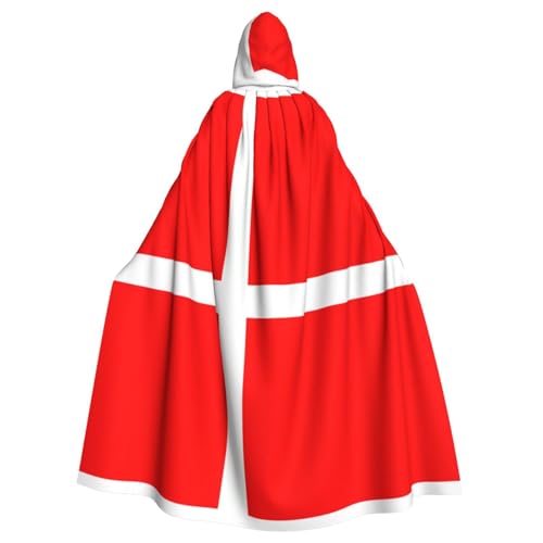 DLXW Dänemark Dänische Flagge Erwachsene Kapuzenumhang - 100% Polyester, bequem und langlebig, perfekt für Halloween, Cosplay, Kostümpartys, Bühnenauftritte von DLXW