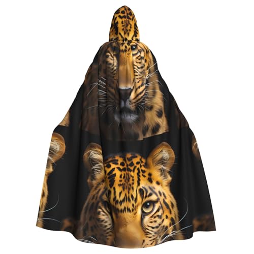 DLXW Der tiefäugige Leoparden-Kapuzenumhang für Erwachsene – 100 % Polyester, bequem und langlebig, perfekt für Halloween, Cosplay, Kostümpartys, Bühnenauftritte von DLXW