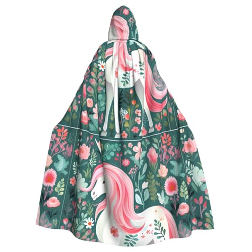 DLXW Einhorn mit rosa Haaren Kapuzenumhang für Erwachsene – 100% Polyester, bequem und langlebig, perfekt für Halloween, Cosplay, Kostümpartys, Bühnenauftritte von DLXW