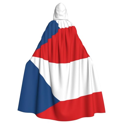 DLXW Flagge der Tschechischen Republik Erwachsenen-Kapuzenumhang - 100% Polyester, bequem und langlebig, perfekt für Halloween, Cosplay, Kostümpartys, Bühnenauftritte von DLXW