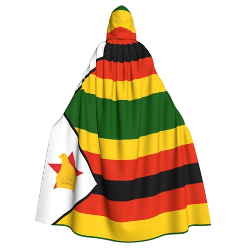 DLXW Flagge von Simbabwe Erwachsenen-Kapuzenumhang – 100% Polyester, bequem und langlebig, perfekt für Halloween, Cosplay, Kostümpartys, Bühnenauftritte von DLXW