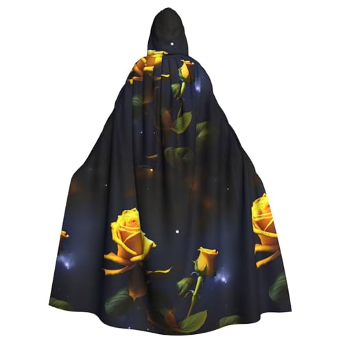 DLXW Gelbe Rosen Sternennacht Kapuzenumhang für Erwachsene – 100% Polyester, bequem und langlebig, perfekt für Halloween, Cosplay, Kostümpartys, Bühnenauftritte von DLXW