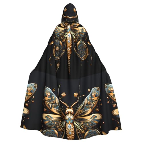 DLXW Goldene zarte Libelle auf schwarzem Hintergrund Kapuzenumhang für Erwachsene – 100% Polyester, bequem und langlebig, perfekt für Halloween, Cosplay, Kostümpartys, Bühnenauftritte von DLXW