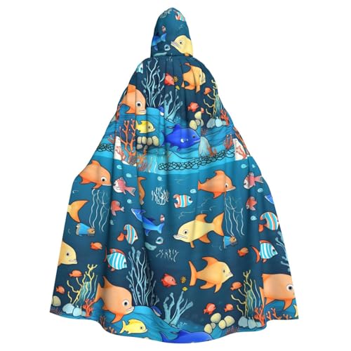 DLXW Herren Damen Umhang Halloween Kapuzenumhang Königin Robe Kostüm Renaissance Mittelalter Kostüm Blau Unterwasserwelt der Fische von DLXW