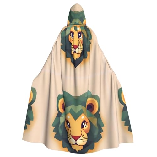 DLXW Herren Damen Umhang Halloween Kapuzenumhang Königin Robe Kostüm Renaissance Mittelalter Kostüm Cartoon Löwe von DLXW