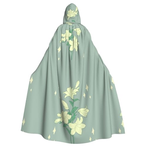 DLXW Herren Damen Umhang Halloween Kapuzenumhang Königin Robe Kostüm Renaissance Mittelalter Kostüm Cartoon Weiße Lilien von DLXW