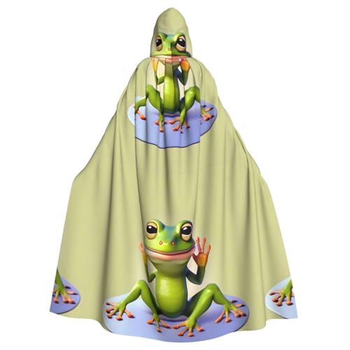 DLXW Herren Damen Umhang Halloween Kapuzenumhang Königin Robe Kostüm Renaissance Mittelalter Kostüm Der lustige Frosch macht Yoga von DLXW