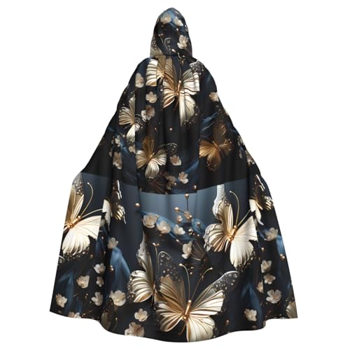 DLXW Herren Damen Umhang Halloween Kapuzenumhang Königin Robe Kostüm Renaissance Mittelalter Kostüm Gold Weiß Schmetterlinge Schwarz von DLXW