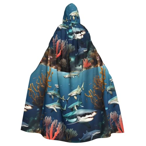 DLXW Herren Damen Umhang Halloween Kapuzenumhang Königin Robe Kostüm Renaissance Mittelalter Kostüm Haie unter dem Meer von DLXW