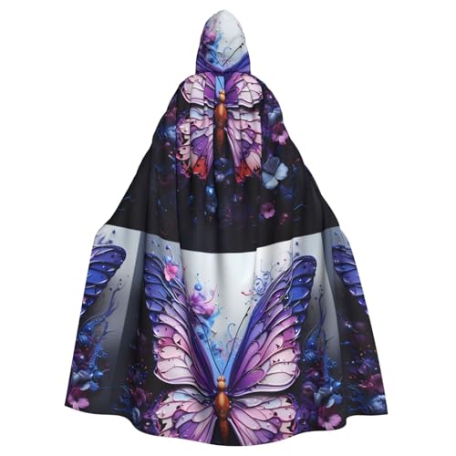 DLXW Herren Damen Umhang Halloween Kapuzenumhang Königin Robe Kostüm Renaissance Mittelalter Kostüm Lila Schmetterling Blumen DLXW Herren Damen Umhang Halloween Kapuzenumhang Königin Robe Kostüm Renaissance Mittelalter Kostüm Lila Schmetterling Blumen von DLXW