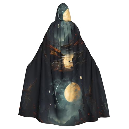 DLXW Herren Damen Umhang Halloween Kapuzenumhang Königin Robe Kostüm Renaissance Mittelalter Kostüm Mond Sterne und Planeten von DLXW