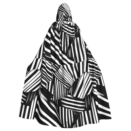 DLXW Herren Damen Umhang Halloween Kapuzenumhang Königin Robe Kostüm Renaissance Mittelalter Kostüm Schwarz und Weiß Geometrische Linien von DLXW