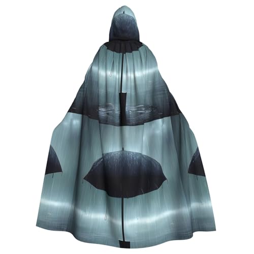 DLXW Herren Damen Umhang Halloween Kapuzenumhang Königin Robe Kostüm Renaissance Mittelalter Kostüm Schwarzer Regenschirm im Regen von DLXW