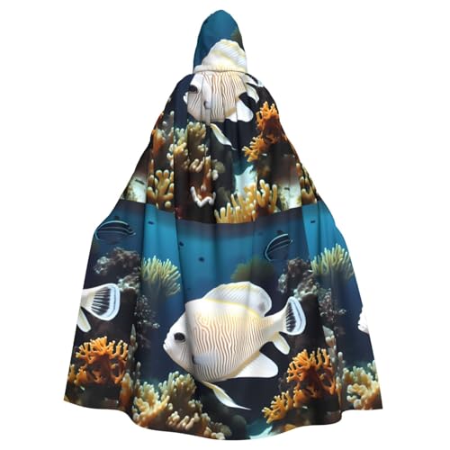 DLXW Herren Damen Umhang Halloween Kapuzenumhang Königin Robe Kostüm Renaissance Mittelalter Kostüm Weiß-Goldener Fisch von DLXW
