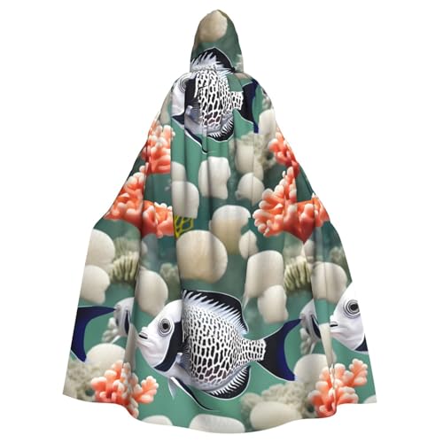 DLXW Herren Damen Umhang Halloween Kapuzenumhang Königin Robe Kostüm Renaissance Mittelalter Kostüm Weiß Tropische Fische von DLXW