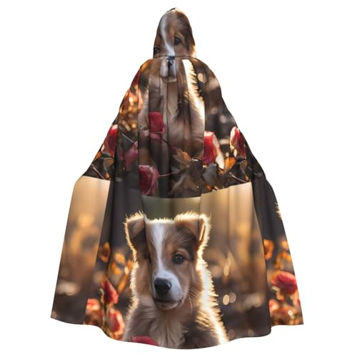 DLXW Hunde- und Rosen-Kapuzenumhang für Erwachsene – 100 % Polyester, bequem und langlebig, perfekt für Halloween, Cosplay, Kostümpartys, Bühnenauftritte von DLXW