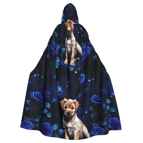 DLXW Kapuzenumhang für Damen und Herren mit blauem Rosenmotiv von DLXW