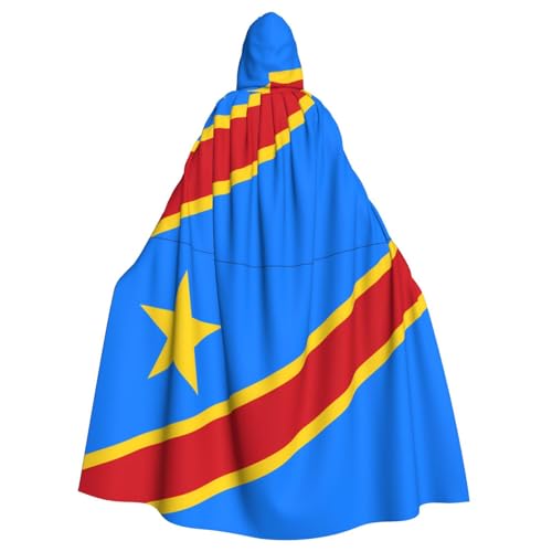 DLXW Kapuzenumhang mit Flagge des Kongo für Erwachsene – 100 % Polyester, bequem und langlebig, perfekt für Halloween, Cosplay, Kostümpartys, Bühnenauftritte von DLXW