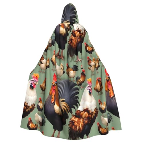 DLXW Kapuzenumhang mit Hahn und Huhn für Erwachsene, 100 % Polyester, bequem und langlebig, perfekt für Halloween, Cosplay, Kostümpartys, Bühnenauftritte von DLXW