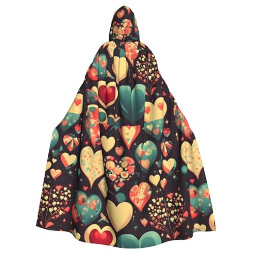 DLXW Kapuzenumhang mit Herz-Blumen-Motiv, 100 % Polyester, bequem und langlebig, perfekt für Halloween, Cosplay, Kostümpartys, Bühnenauftritte von DLXW