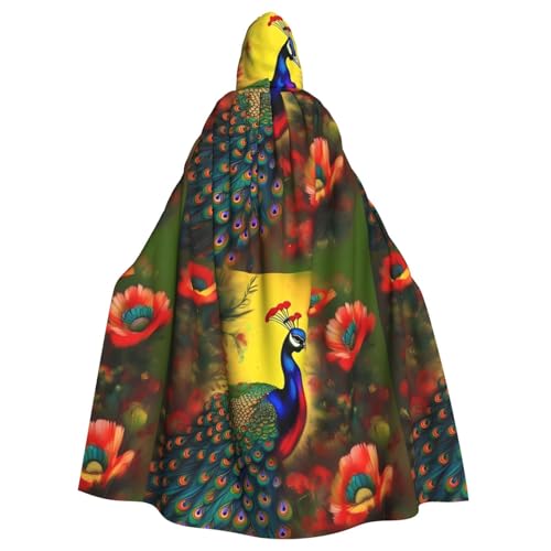 DLXW Kapuzenumhang mit Pfauenblumen, 100 % Polyester, bequem und langlebig, perfekt für Halloween, Cosplay, Kostümpartys, Bühnenauftritte von DLXW