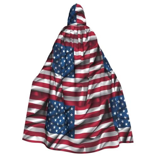 DLXW Kapuzenumhang mit amerikanischer Flagge, 100 % Polyester, bequem und langlebig, perfekt für Halloween, Cosplay, Kostümpartys, Bühnenauftritte von DLXW