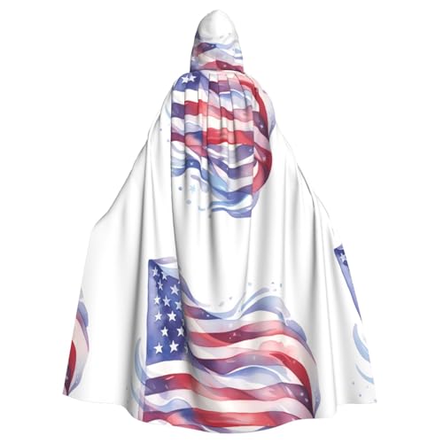 DLXW Kapuzenumhang mit amerikanischer Flagge, 100 % Polyester, bequem und langlebig, perfekt für Halloween, Cosplay, Kostümpartys, Bühnenauftritte von DLXW