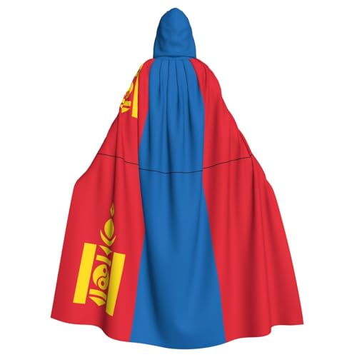 DLXW Kapuzenumhang mit mongolischer Flagge für Erwachsene, 100 % Polyester, bequem und langlebig, perfekt für Halloween, Cosplay, Kostümpartys, Bühnenauftritte von DLXW