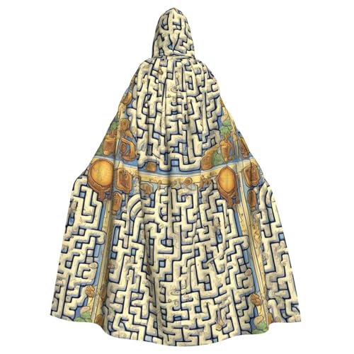 DLXW Labyrinth Schatzkarte Erwachsene Kapuzenumhang - 100% Polyester, bequem und langlebig, perfekt für Halloween, Cosplay, Kostümpartys, Bühnenauftritte von DLXW