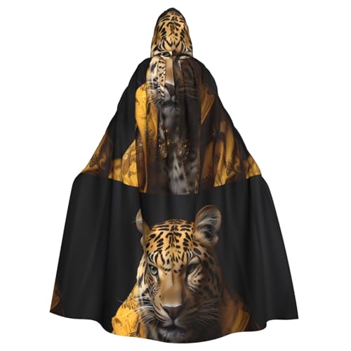 DLXW Leopard in Lederjacke Kapuzenumhang für Erwachsene – 100% Polyester, bequem und langlebig, perfekt für Halloween, Cosplay, Kostümpartys, Bühnenauftritte von DLXW