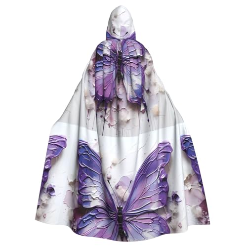 DLXW Lila Ölgemälde Schmetterling Erwachsene Kapuzenumhang - 100% Polyester, bequem und langlebig, perfekt für Halloween, Cosplay, Kostümpartys, Bühnenauftritte von DLXW
