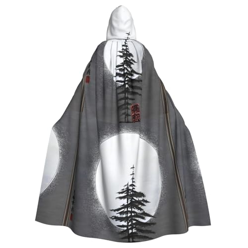 DLXW Moon Pine Tree Kapuzenumhang für Erwachsene, 100 % Polyester, bequem und langlebig, perfekt für Halloween, Cosplay, Kostümpartys, Bühnenauftritte von DLXW