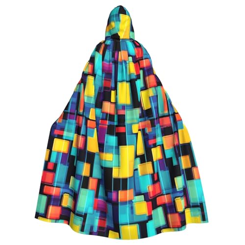 DLXW Quadratisches Geometrie-Diagramm Erwachsenen-Kapuzenumhang – 100% Polyester, bequem und langlebig, perfekt für Halloween, Cosplay, Kostümpartys, Bühnenauftritte von DLXW