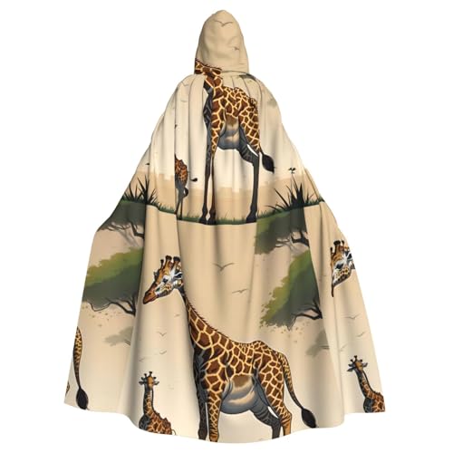 DLXW Renaissance Erwachsenen-Kapuzenumhang Polyester Umhang viktorianische Capelle Mittelalter Hobbit Halloween Kostüm Mutter und Kind Giraffe von DLXW