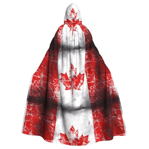 DLXW Renaissance Erwachsenen-Kapuzenumhang Polyester Umhang viktorianische Capelle Mittelalter Hobby Halloween Kostüm Retro Kanada Flagge von DLXW