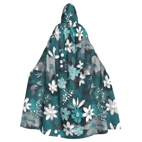 DLXW Renaissance Kapuzenumhang für Erwachsene, Polyester, viktorianische Capelle, mittelalterliches Hobbit, Halloween-Kostüm, Blaugrün, Grau und Weiß, Blumenmuster DLXW Renaissance Kapuzenumhang für Erwachsene, Polyester, viktorianische Capelle, mittelalterliches Hobbit, Halloween-Kostüm, Blaugrün, Grau und Weiß, Blumenmuster von DLXW