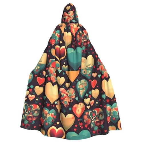 DLXW Renaissance Kapuzenumhang für Erwachsene, Polyester, viktorianische Capelle, mittelalterliches Hobbit, Halloween-Kostüm, bunte Herzen DLXW Renaissance Kapuzenumhang für Erwachsene, Polyester, viktorianische Capelle, mittelalterliches Hobbit, Halloween-Kostüm, bunte Herzen von DLXW
