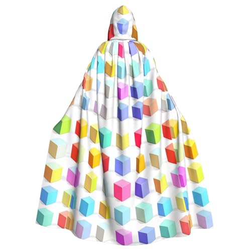 DLXW Renaissance Kapuzenumhang für Erwachsene, Polyester, viktorianische Capelle, mittelalterliches Hobbit, Halloween-Kostüm, bunte Würfel von DLXW