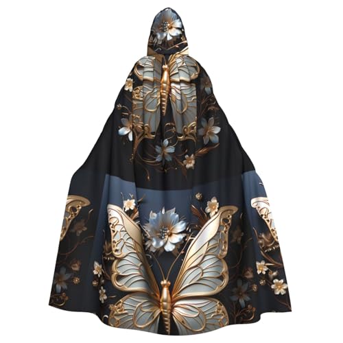 DLXW Renaissance Kapuzenumhang für Erwachsene, Polyester, viktorianische Capelle, mittelalterliches Hobbit, Halloween-Kostüm, goldfarben, weiße Schmetterlinge DLXW Renaissance Kapuzenumhang für Erwachsene, Polyester, viktorianische Capelle, mittelalterliches Hobbit, Halloween-Kostüm, goldfarben, weiße Schmetterlinge von DLXW