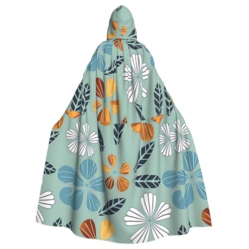 DLXW Renaissance Kapuzenumhang für Erwachsene, Polyester, viktorianische Capelle, mittelalterliches Hobbit, Halloween-Kostüm, hellfarbig, Blumenmuster von DLXW