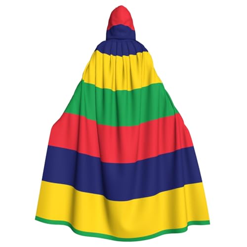 DLXW Renaissance-Umhang mit Kapuze für Erwachsene, Polyester, viktorianische Capelle, mittelalterliches Hobbit, Halloween-Kostüm, Flagge von Mauritius von DLXW