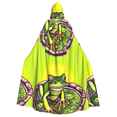 DLXW Renaissance-Umhang mit Kapuze für Erwachsene, Polyester, viktorianische Capelle, mittelalterliches Hobbit, Halloween-Kostüm, Frosch im Teich von DLXW