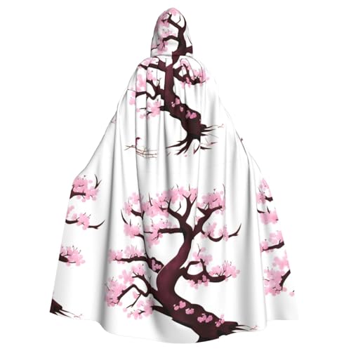 DLXW Renaissance-Umhang mit Kapuze für Erwachsene, Polyester, viktorianische Capelle, mittelalterliches Hobbit, Halloween-Kostüm, Kirschblütenbaum von DLXW